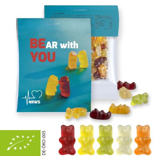 Organic gummy bears with gelatine, ca. 15g, express midi bag with promotional flyer