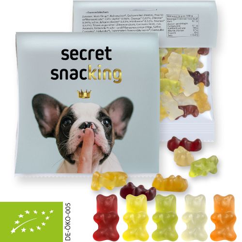 Organic gummy bears with gelatine, ca. 30g, express maxi bag with promotional flyer