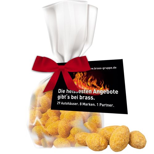 BBQ peanuts, ca. 25g, express flat bag with bow with advertising card
