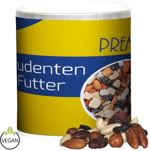 Premium trail mix, ca. 50g, cardboard can mini with label