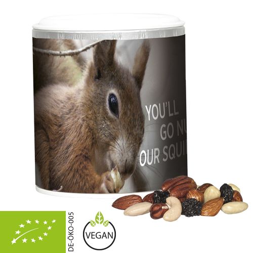 Organic trail mix, ca. 50g, cardboard can mini with label