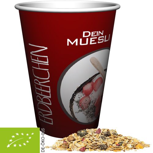 Organic muesli strawberry, ca. 50g, maxi snack cup