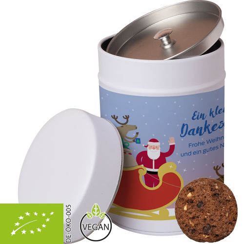 Organic cookie chocolate hazelnut, ca. 100g, metal tin maxi with label