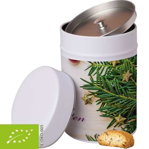 Organic cantuccini, ca. 100g, metal tin maxi with label