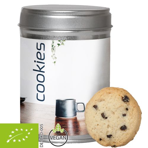 Organic cookie chocolate orange, ca. 50g, dual tin with label