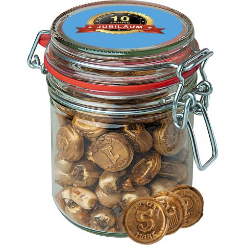 crunchy coins candy, ca. 200g, candy jar maxi with label