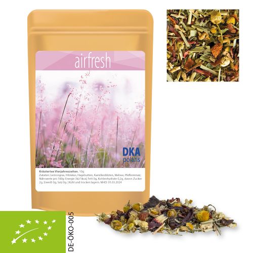 Organic herbal tea four seasons, ca. 10g, mini stand up pouch with label