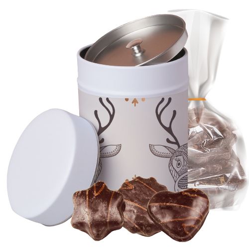 Choco gingerbread mix, ca. 100g, pouch in metal tin maxi with label