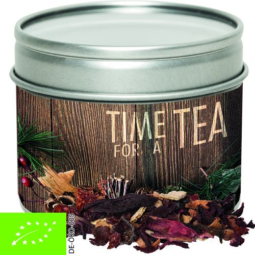 organic Christmas fruit tea, ca. 30g, metal tin with window with label