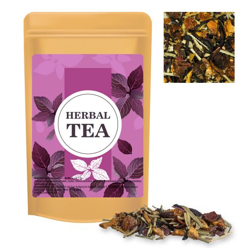 Herbal tea energy mix caffeine, ca. 12g, mini stand up pouch with label