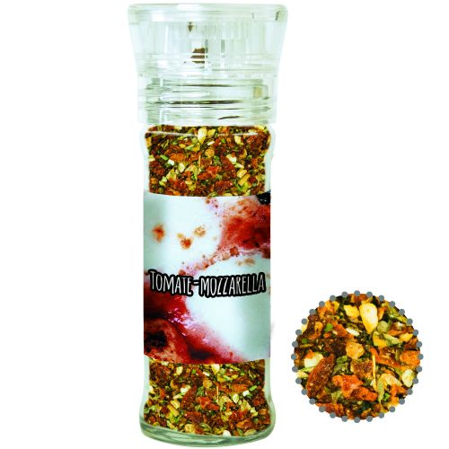Tomato mozzarella spice, ca. 35g, transparent spice mill with label