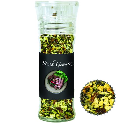 Steak spice, ca. 55g, transparent spice mill with label