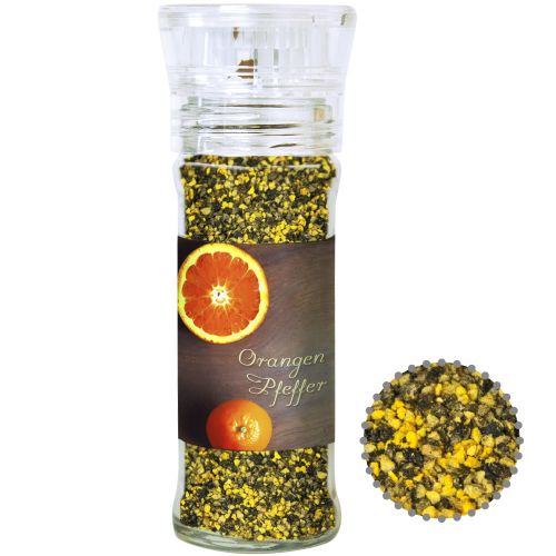 Orange pepper, ca. 45g, transparent spice mill with label