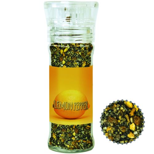 Lemon pepper, ca. 50g, transparent spice mill with label