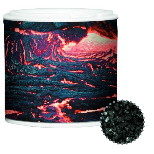 Black lava salt, ca. 50g, cardboard spice shaker with label
