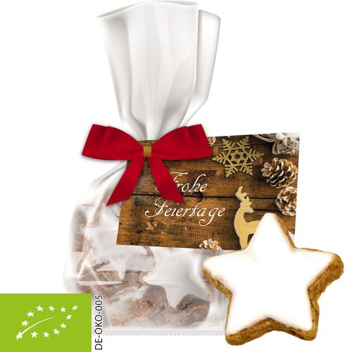 organic cinnamon stars, ca. 21g, express flat bag with advertising card