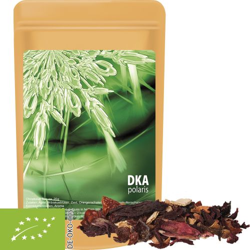 Organic Christmas fruit tea, ca. 20g, mini stand up pouch with label