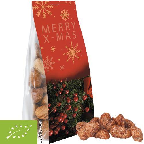 Organic burnt almonds, ca. 40g, express pouch with promotional flyer