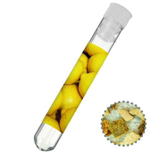 Lemon salt, ca. 12g, test tube with label