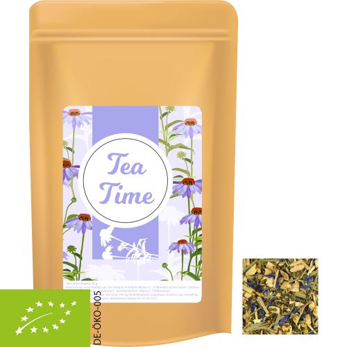Organic herbal tea lemon ginger, ca. 40g, midi stand up pouch with label