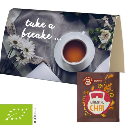 Organic bag of tea Oriental Chai, ca. 1,8g, express promotional card with print