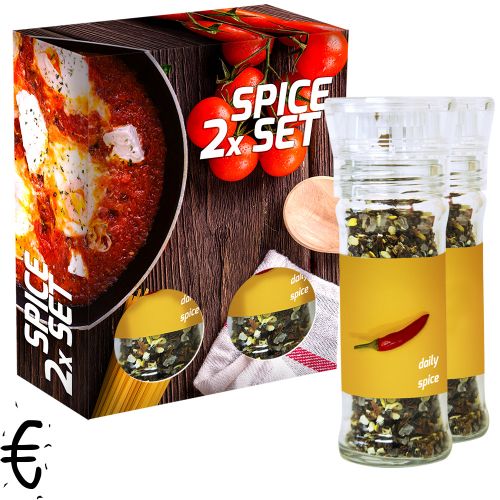 Rough spice mixture (category 1), 70-160g, 2-set glass with plastic grinder in folding box with label/print