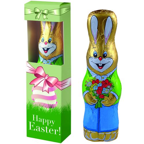Chocolate easter bunny standing, ca. 60g, folding box