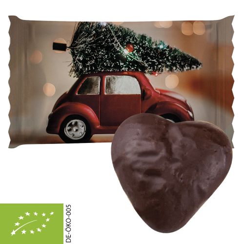 Organic filled chocolate ginger hearts, ca. 12g, flowpack