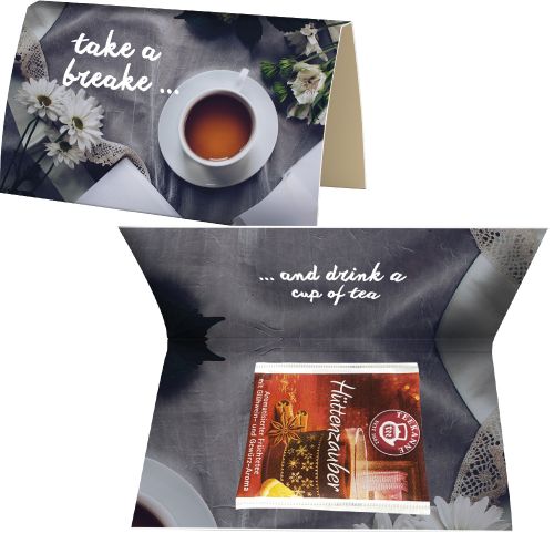 Tea bag cabin fever, ca. 2,5g, express promotional card with print