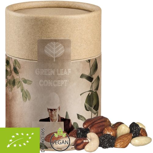 Organic trail mix, ca. 80g, biodegradable eco cardboard can midi with label