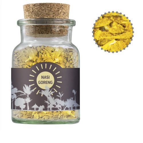 Nasi goreng, ca. 50g, cork glass with label