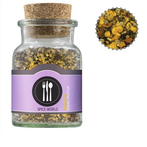 Steak pepper, ca. 75g, cork glass with label