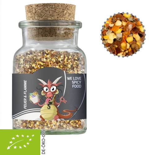 Organic fire and flame spice, ca. 75g, cork glass with label