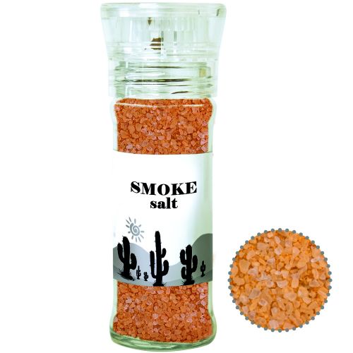 Smoke salt coarse, ca. 90g, transparent spice mill with label