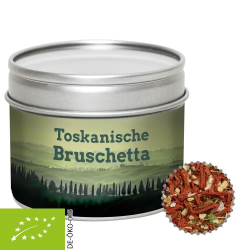 Organic tuscan bruschetta, ca. 40g, metal tin with window with label