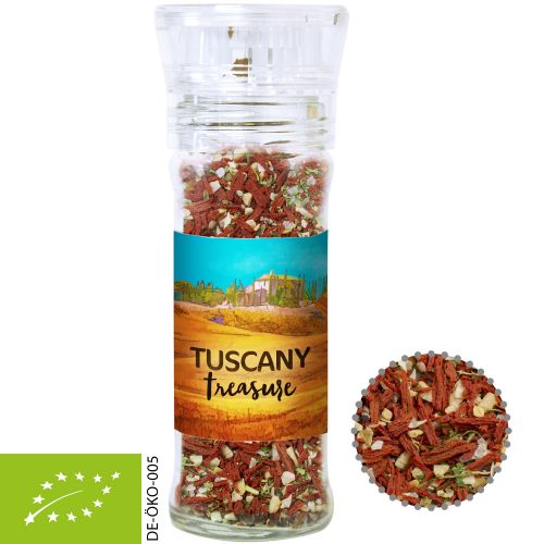 Organic tuscan bruschetta, ca. 35g, transparent spice mill with label