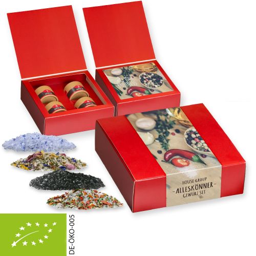 Rough spice mixture (category 3), ca. 64-440g, express gift set premium with 4 biodegradable eco cardboard can mini with print