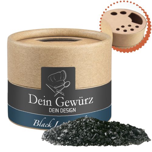Black lava salt, ca. 75g, biodegradable eco cardboard can mini with label