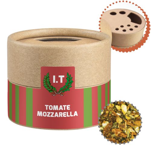 Tomato mozzarella spice, ca. 28g, biodegradable eco cardboard can mini with label