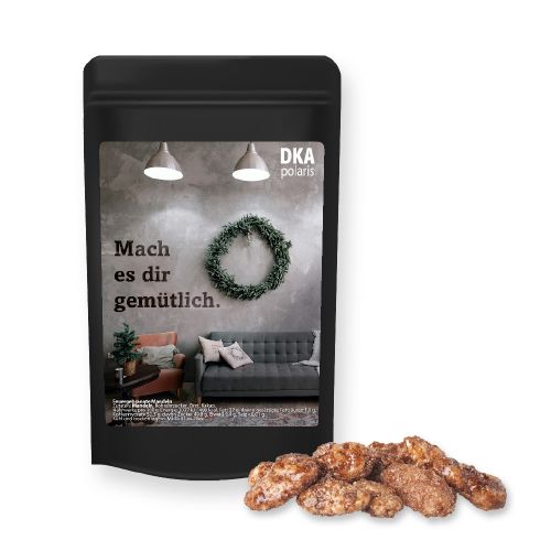 Burnt almonds, ca. 30g, mini stand up pouch black with label