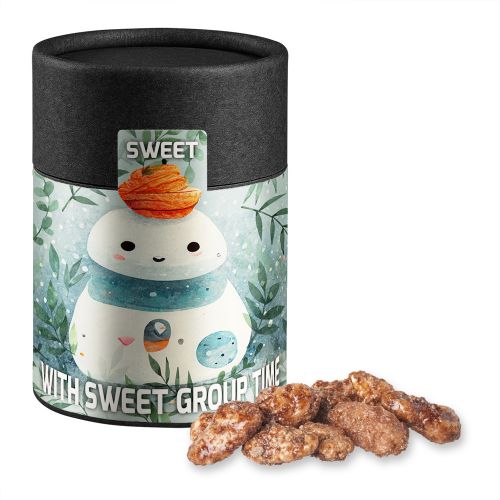 Burnt almonds, ca. 80g, biodegradable eco cardboard can midi black with label