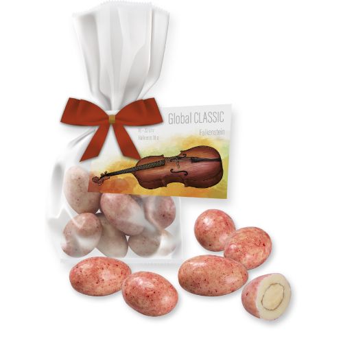 chocolate raspberry almonds, ca. 35g, express flat bag with advertising card